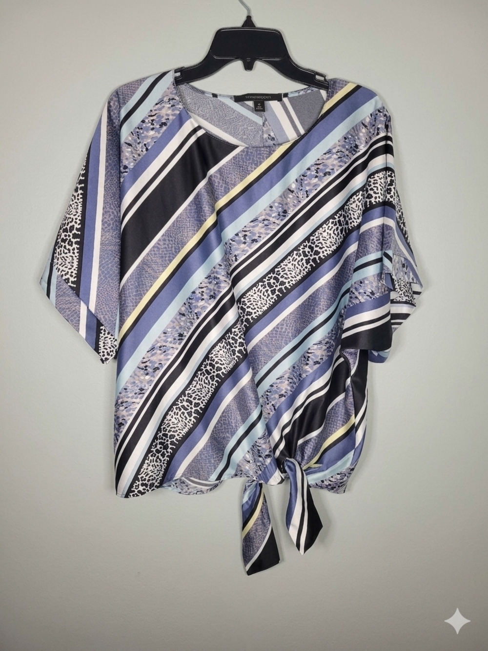 Worthington Lavender and Black Striped Tie-Front Blouse